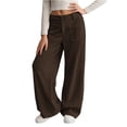 thumbnail image 2 of Corduroy Pants Girls Baggy Button High Waisted Wide Leg Lounge Pants Fall Casual Work Trousers with Pockets Brown 170, 2 of 9