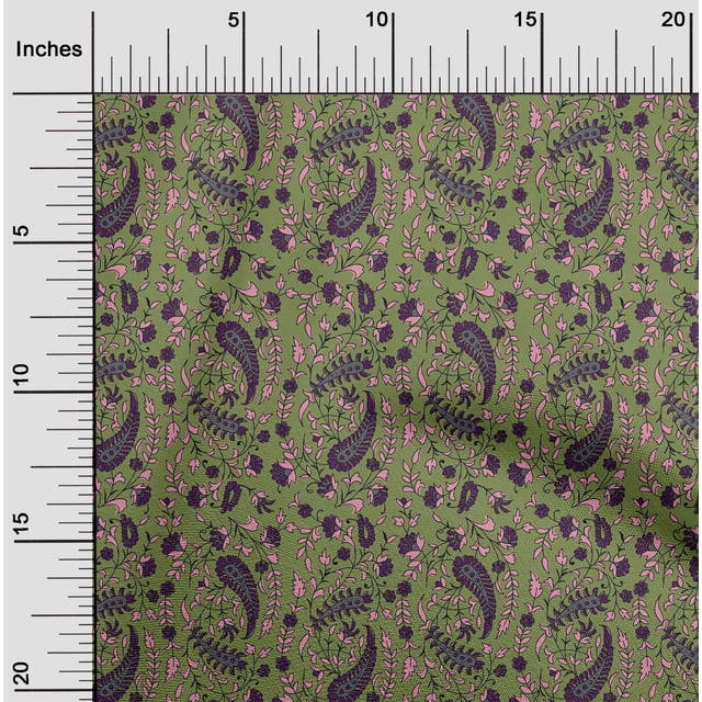 oneOone Polyester Lycra Fabric Leaves|Floral & Paisley Block Print Fabric BTY 56 Inch Wide