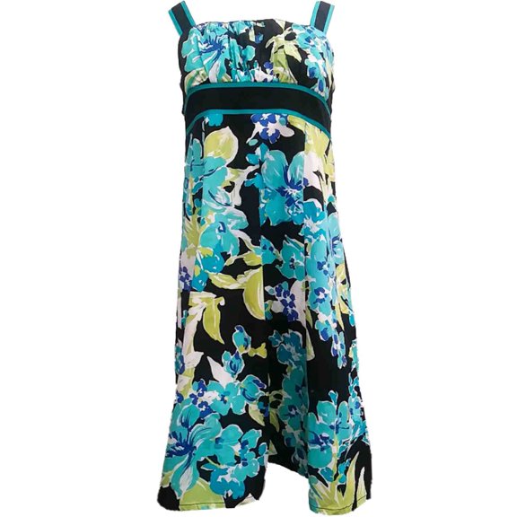 Womens Blue Green Black White Floral Flower A-Line Tank Top Dress