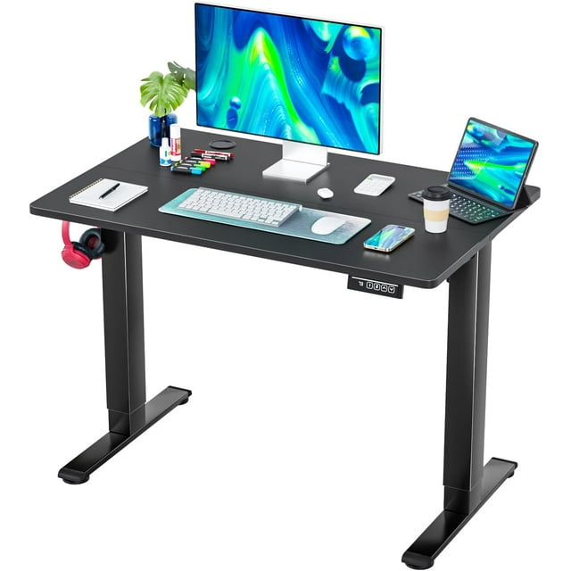 PayLessHere 40” Electric Standing Desk Height Adjustable Sit Stand Computer Table, Memory Settings, Spacious Desktop, Headphone Hook, Black