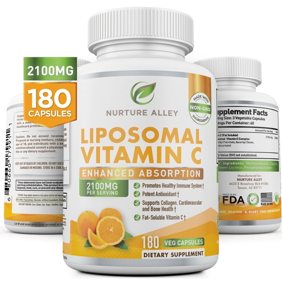 Nurture Alley Liposomal Vitamin C 2100mg Capsules, 180 Count, High Absorption