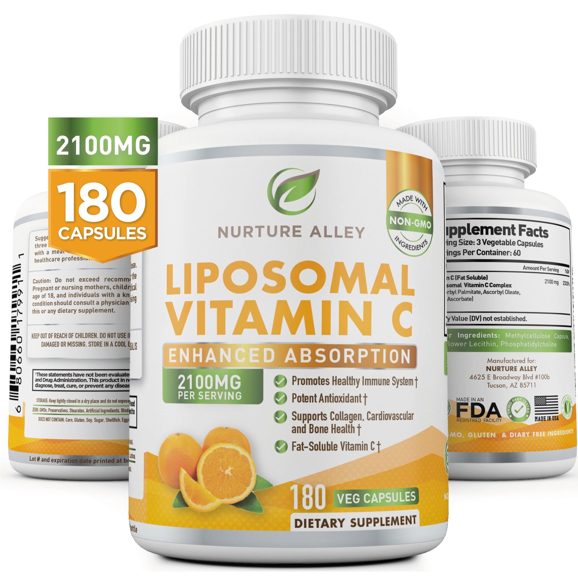 Nurture Alley Liposomal Vitamin C 2100mg Capsules, 180 Count, High Absorption