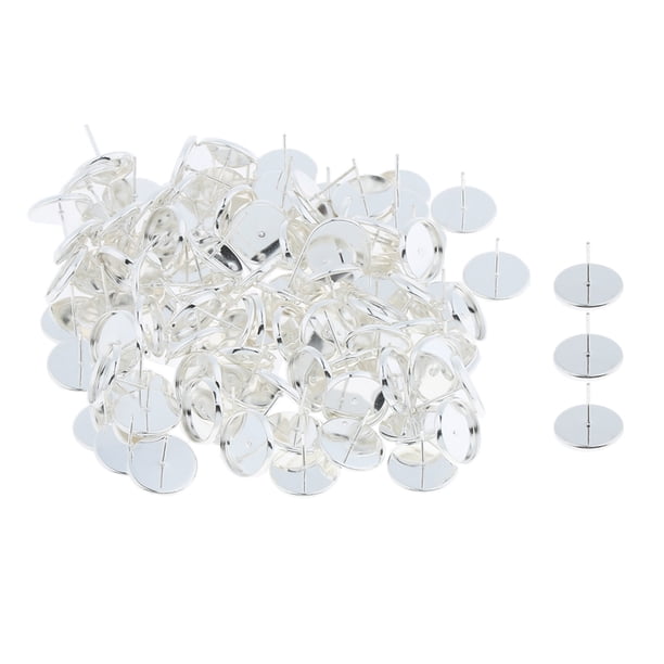 100 / pack Silver White Stud Earring Cabochon Ajuste Base Post Hallazgos 10mm Sunnimix resultados de la fabricación de aretes