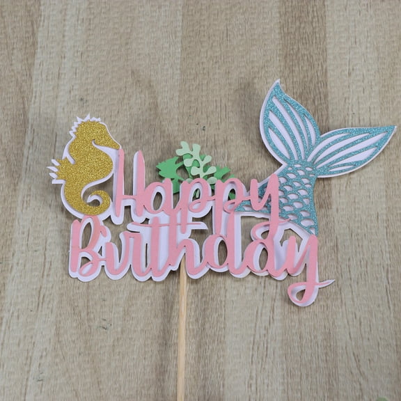 Masteelf Mermaid Cake Toppers Birthday Decorations for Parties Blue Paper 5 Pieces