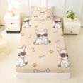 thumbnail image 4 of Manfei Sunglass French Bulldog Twin Sheets, Cute Paw Bone Bedding, Cream Beige, 3-Piece, 1 Flat Sheet, 1 Fitted Sheet and 1 Pillowcase, 4 of 6