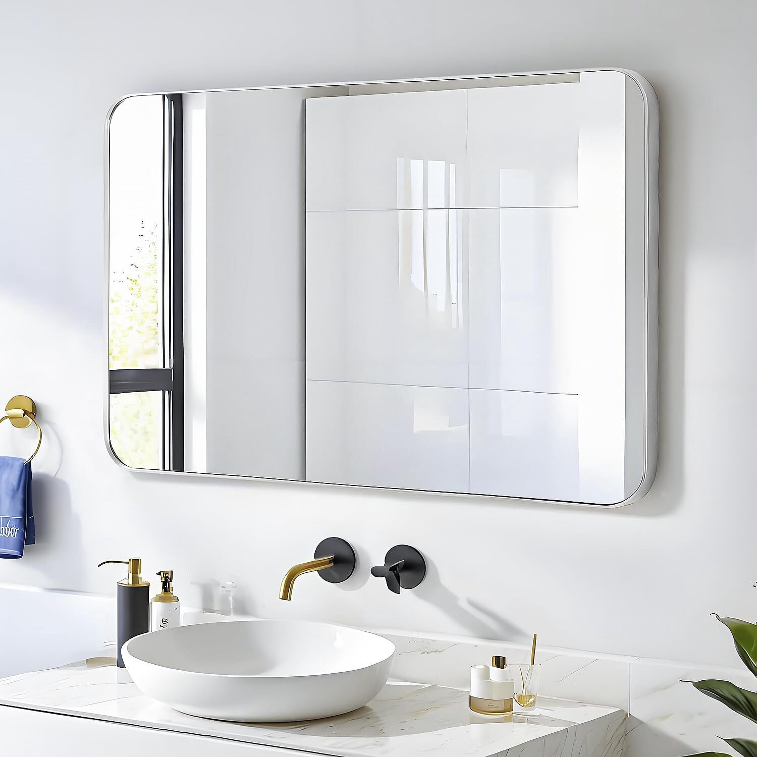 Lumora 36"x 24.2" Bathroom Mirror Full Length Wall Mounted Hanging or Against Wall Silver