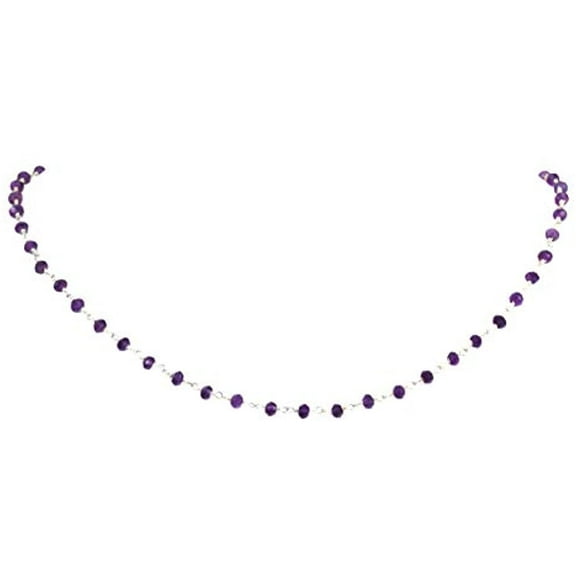 Sterling Silver Amethyst Necklace Deep Purple Faceted Gemstones Beaded Silvertone Chain 18"