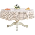 thumbnail image 1 of Heavy Weight Cotton Linen Tablecloth Lace Plaid Round Table Cloth for Kitchen Dining Room Tabletop Decoration, 78" - Round, Champagne, 1 of 6