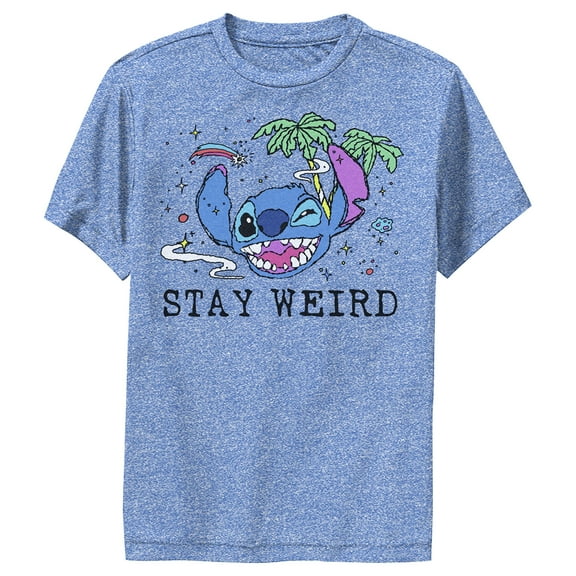 Boy's Lilo & Stitch Stay Weird  Performance Graphic Tee Royal Blue Heather Large