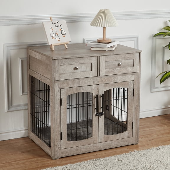 Furniture-Style Dog Crate with Storage Drawers