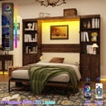 thumbnail image 3 of ChVans Full Murphy Wall Bed with 2 LED Lights, Power Outlet, 2 Storage Units, Farmhouse Wood Space-Saving Hidden Folding Bed Chest, Multifunctional Storage Cabinet Bed with Gas Struts for Bedroom, 3 of 11