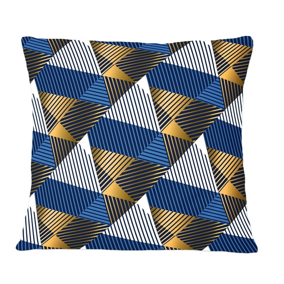 Designart Retro Luxury Waves In Gold And Blue V' Mid-Century Modern Throw Pillow - 12x20