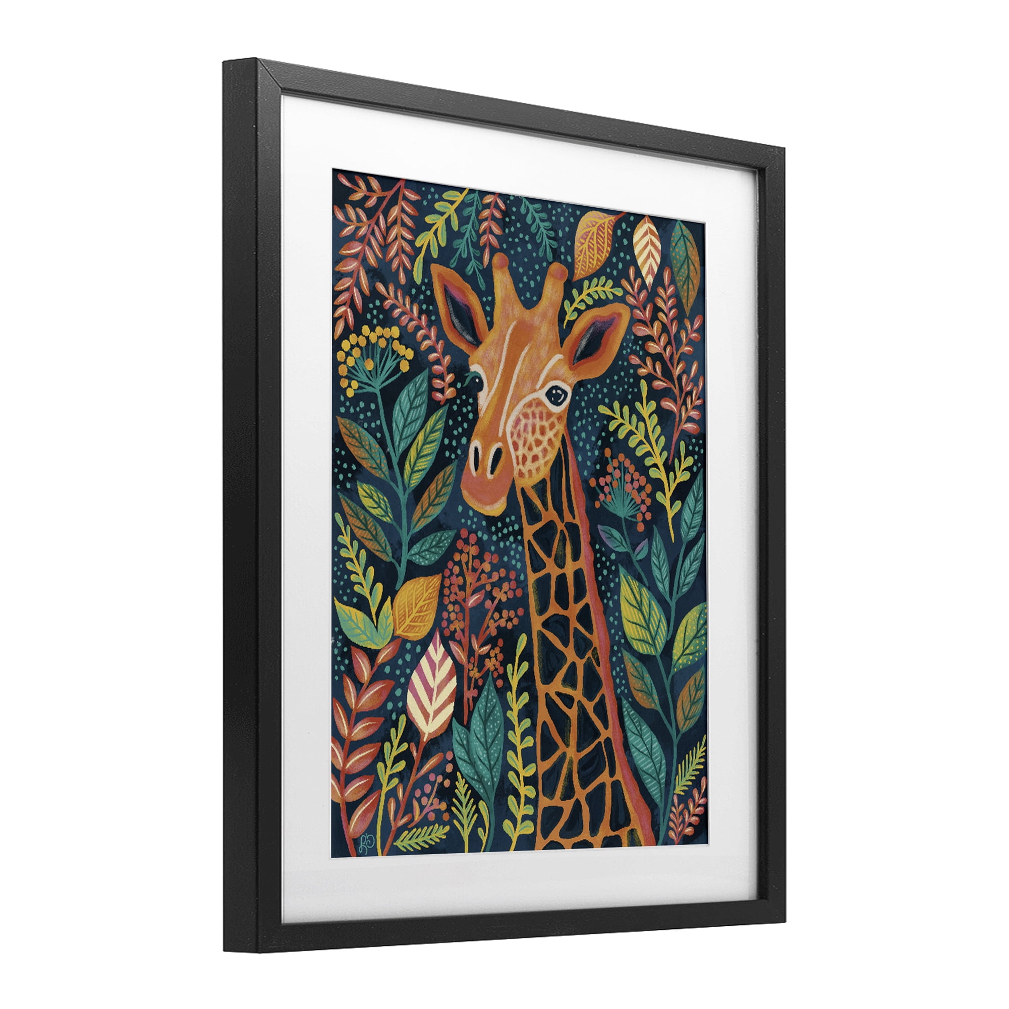 Stupell Industries Exotic Leaf Pattern Giraffe Black Framed Print Under Glass, design by Lisa R Dumm
