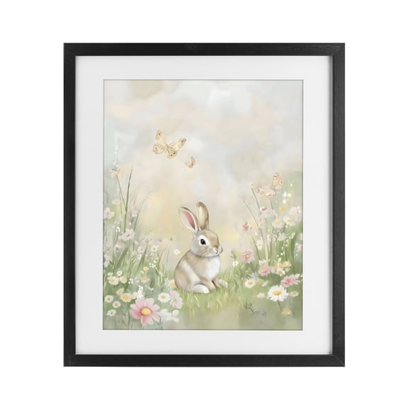 Stupell Industries Nursery Bunny in Meadow Black Framed Print Under Glass, design by Arlington Prints