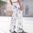 thumbnail image 4 of WTOBBY Women's Floral Print Wide Leg Pants with High Waist Drawstring Loose Casual Trousers and Convenient Pockets for Comfortable Fit ,Gray 2XL, 4 of 6