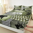 thumbnail image 3 of jejeloiu Jungle Animal Deer Bed Sheets,Happy Camping King Sheets,Green Geometric Plaid Sheet Set For Children,Microfiber Room Decorative,4 Pieces, 3 of 7