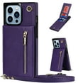 thumbnail image 1 of Allytech for iPhone 14 Pro 2022 Case with Crossbody Strap, PU Leather Stand Wallet Purse Case with Credit Card Slots Zipper Pocket Detachable Shoulder Strap Case for iPhone 14 Pro 6.1", Purple, 1 of 12