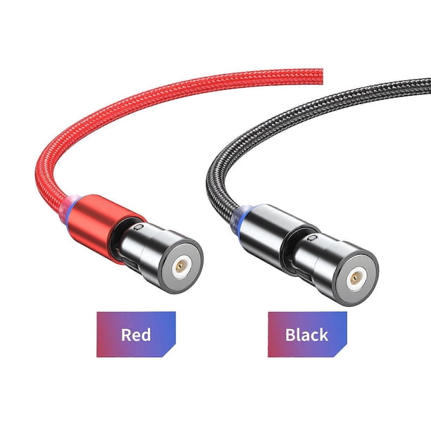 3-in-1 Magnetic Charging Cable Nylon Braided Charging Cord with LED Light Compatible with iOS/Micro USB/Type-C Devices, Black 6.6ft