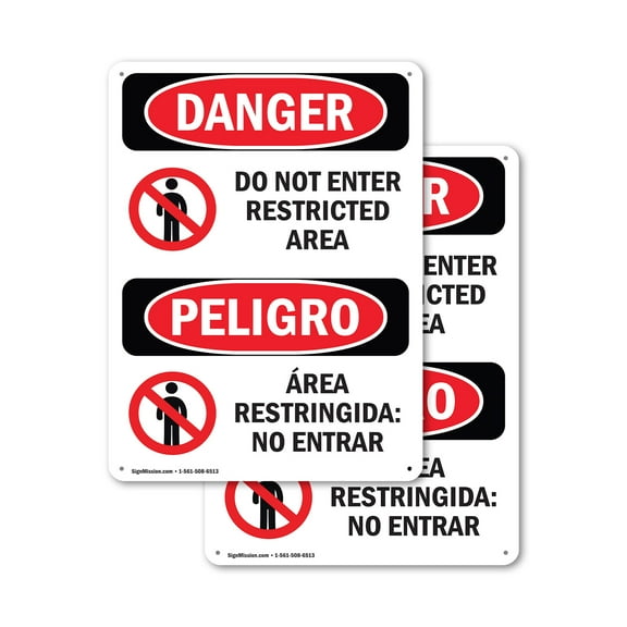 (2 Pack) Do Not Enter High Voltage Bilingual OSHA Danger Sign 12 Inch X 18 Inch Plastic Sign, Weather Resistant, UV Protected for Workplace, Business, and Construction Site, Made in the