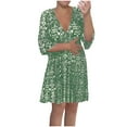 thumbnail image 4 of Fartey Boho Dresses for Women 2025 Plus Size Summer 3/4 Sleeve V Neck Midi Dresses Fashion Bohemian Floral Printed Sundress Casual Loose Stretch High Waist Vacation Beach Dress Green S-5XL, 4 of 8