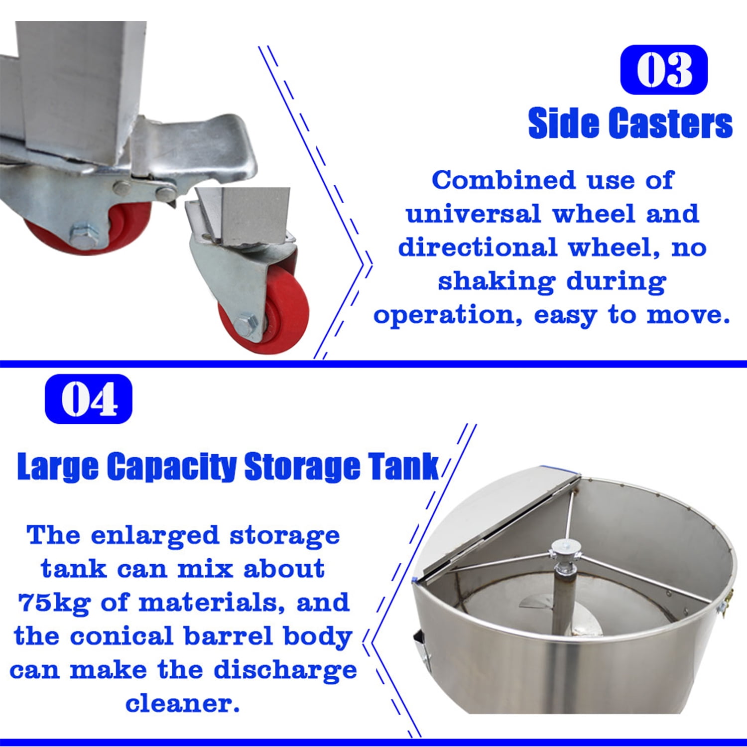 Vertical Granular Powder Blender Feed Mixer 304 Stainless Steel 75KG/165LB 3KW