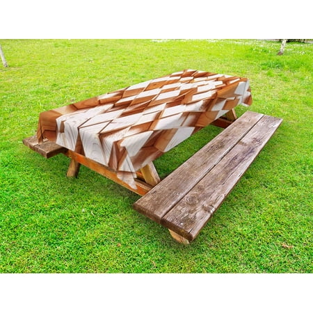 Rustic Style Log (Geometric Outdoor Tablecloth, Natural Wooden Rustic Style Square Figures High and Low Oak Logs Timbre Design, Decorative Washable Fabric Picnic Tablecloth, 58 X 120 Inches, Sand Brown, by)