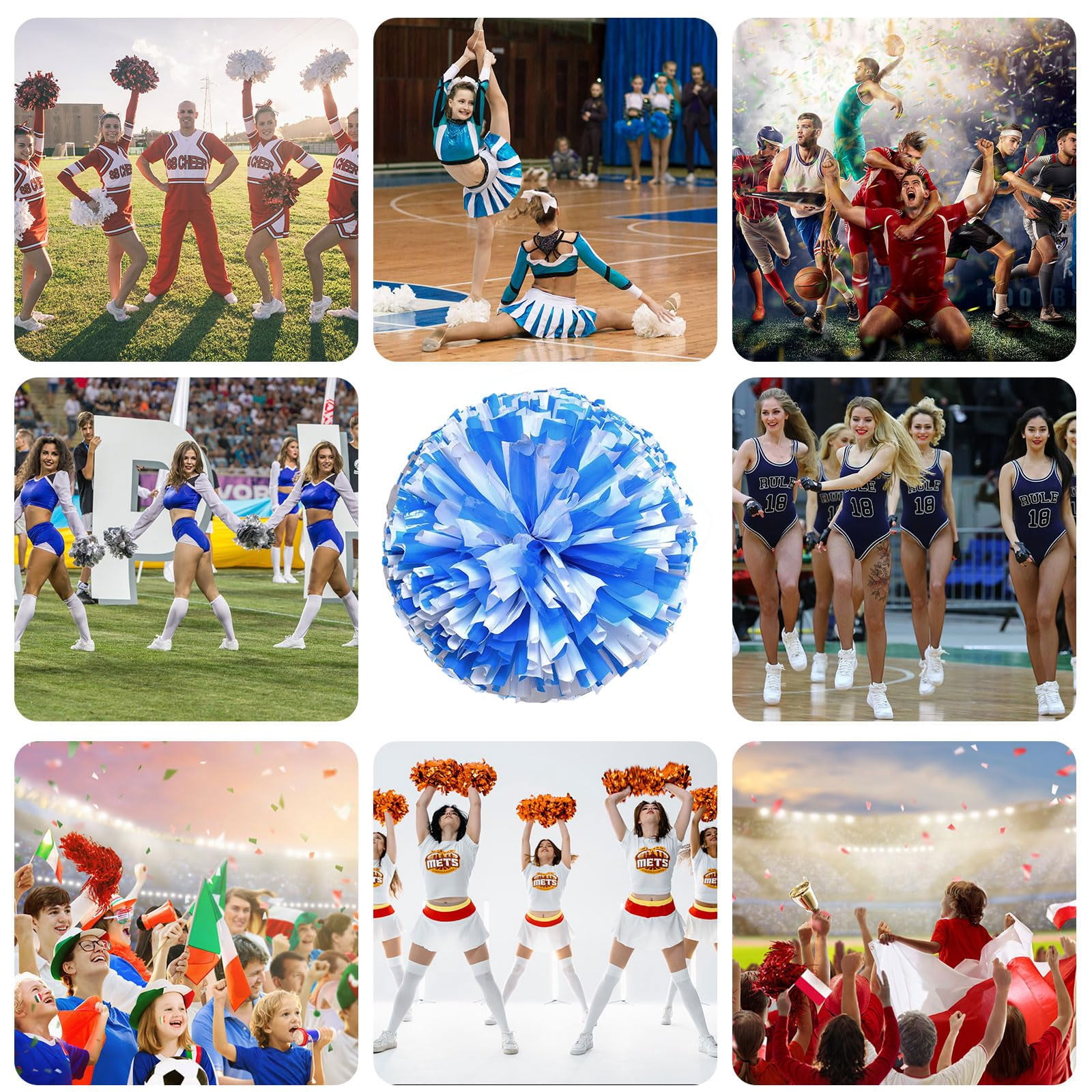 Cheer Pom Poms 20 Pcs Four Finger Handle, Cheerleading Handheld Squad Pompoms for Sports Team Cheer Spirit Games Dance Party Adults