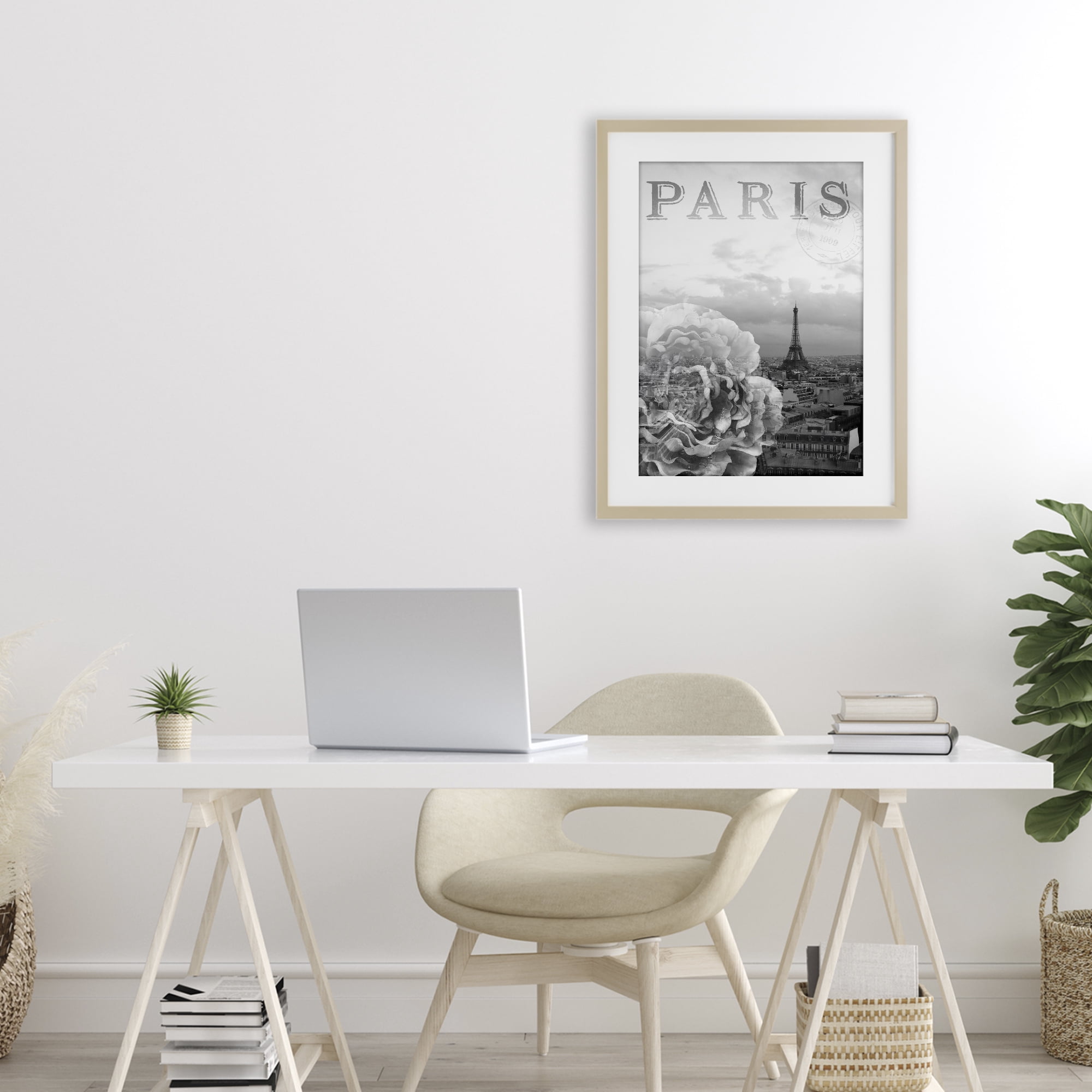 Stupell Industries Paris Postcard in Monochrome Birch Framed Print Under Glass, design by Emily Navas