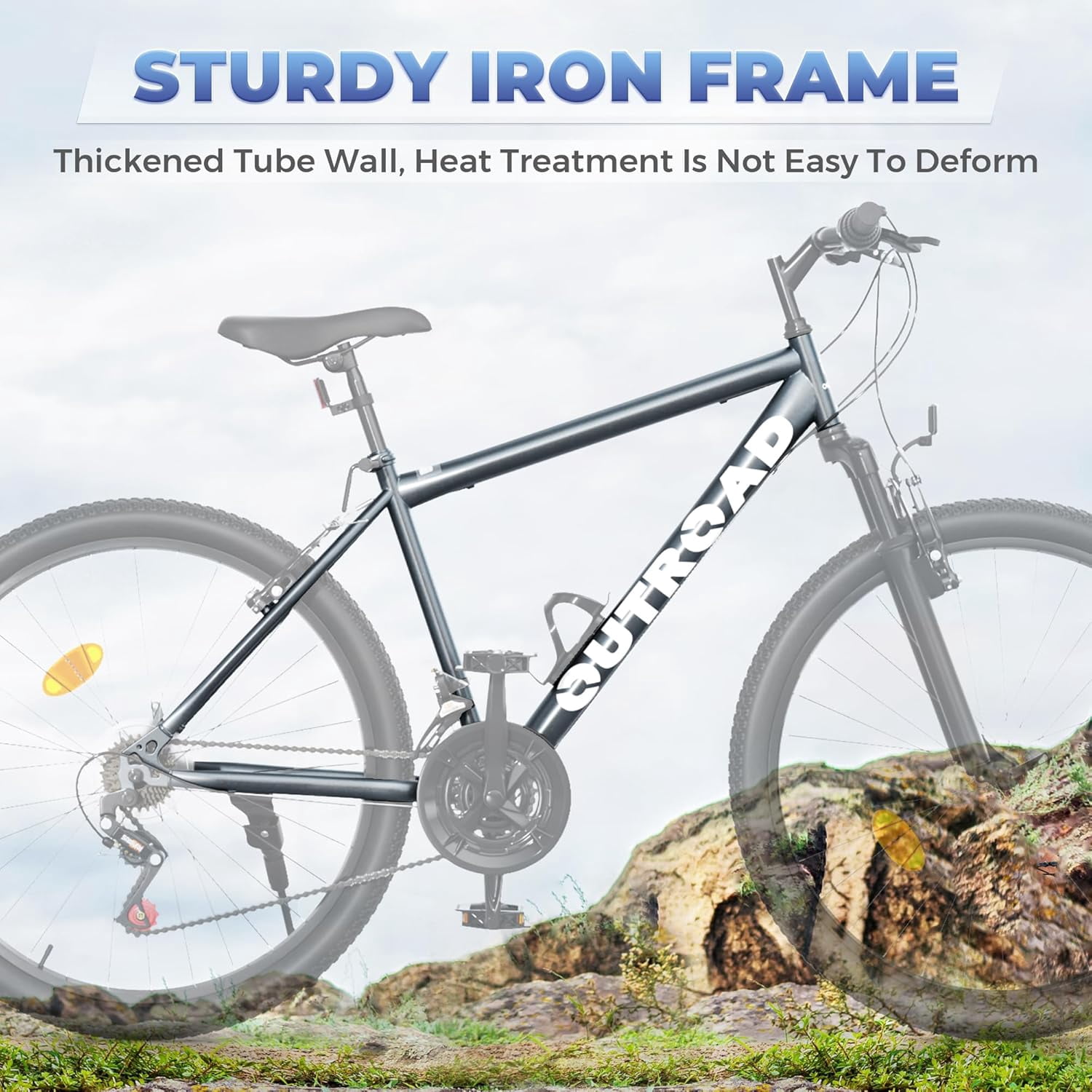Marknig 26" Mountain Bike 7 Speed Bicycle for Adult with High-Carbon Steel Frame, Dual Disc & V-Brakes, Adjustable Seat for Men and Women, Gray