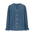 thumbnail image 5 of SYMOID Womens Peplum Blouse Chambray Blue - Linen Blend Long Sleeve Top with Ruffled Cuff, Relaxed Fit Casual Boho Shirt,Size S, 5 of 8