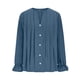 thumbnail image 4 of Tops de Manga Larga de las Mujeres de Color Sólido Casual con Detalle Del Botón Plisado, Blusa de Lino con Cuello en V para el Otoño Diario, 4 of 8