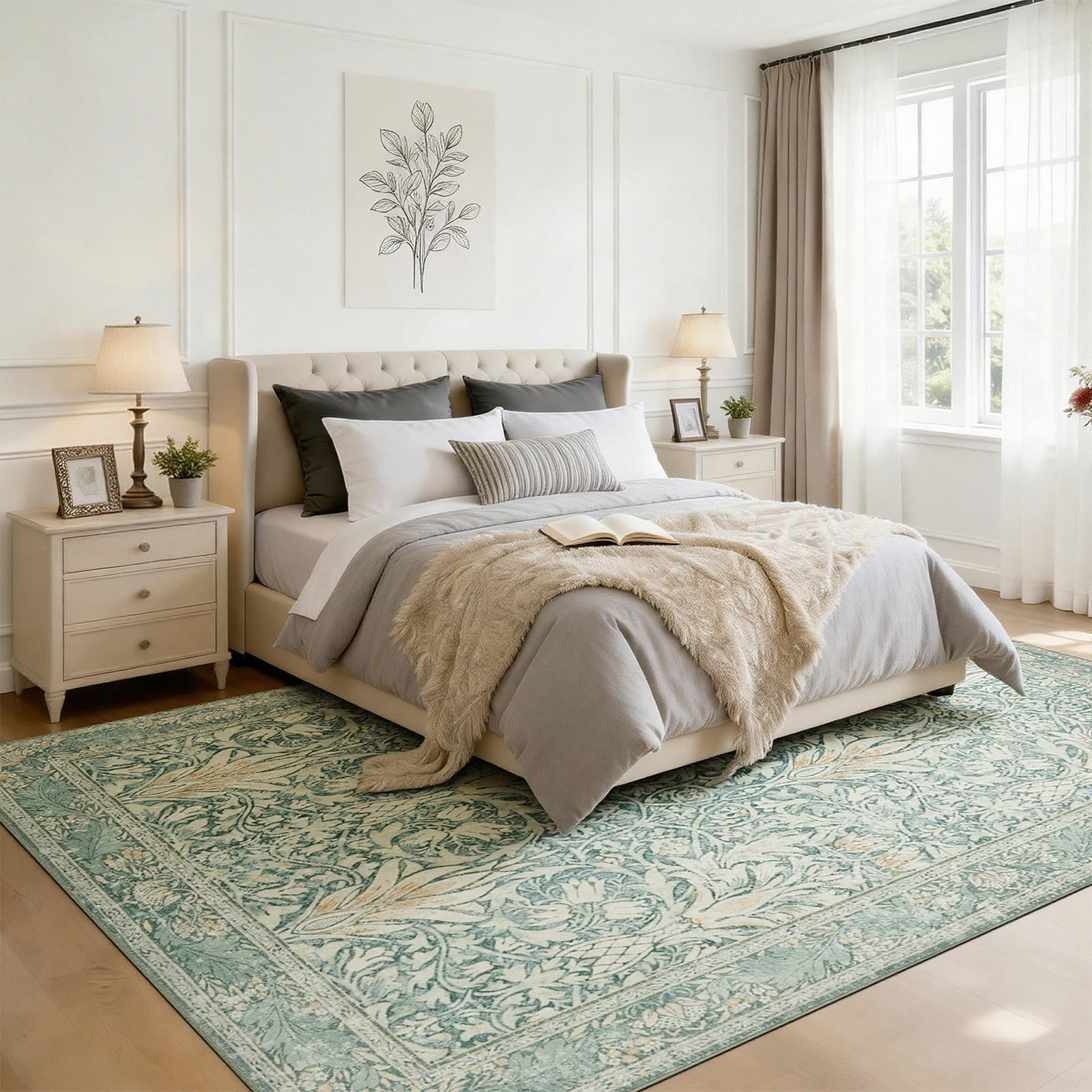 8x10 Area Rugs for Living Room, Washable Area Rugs with Non-Slip Backing, Boho Floral Vintage Carpets Low Pile for Dining Room, Bedroom, Home Office, Indoor, Nursery, Apartment.