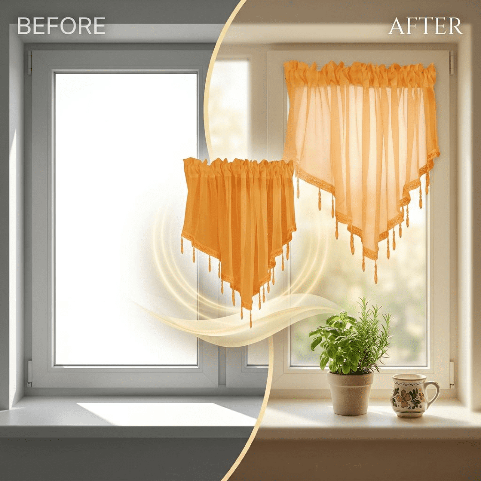 3 Pcs Sheer Triangle Window Valance Curtains, 51.2 x 23.6 in Rod Pocket Valances for Small Kitchen Bathroom Windows, Lightweight Polyester Beaded Decor Set