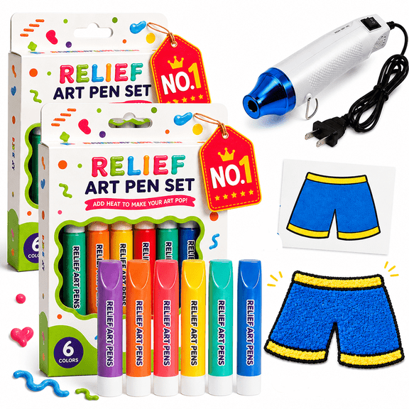 3D Relief Art Pen Set Turn 2D Drawings into Touchable 3D Art | Magic Puffy 3D Art: Squeeze, Draw, Then Heat with the Included Heater to Turn Flat Paint into Raised 3D Designs.