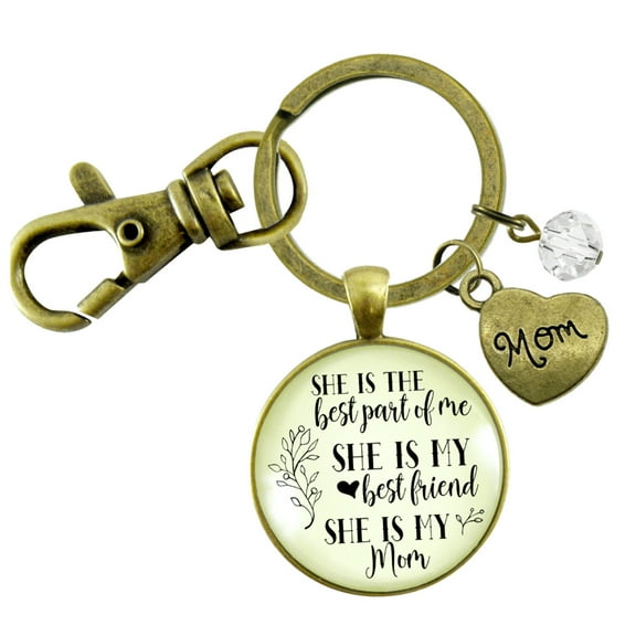 To Mother From Daughter Gutsy Goodness Bronze Keychain Best Part of Me Handmade Jewelry Gift Heart Charm