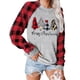 thumbnail image 2 of Sudadera con estampado navideño para mujer, sudadera con capucha de manga larga con cuello redondo y empalme de colores para uso diario, manga a cuadros roja XXL, 2 of 5