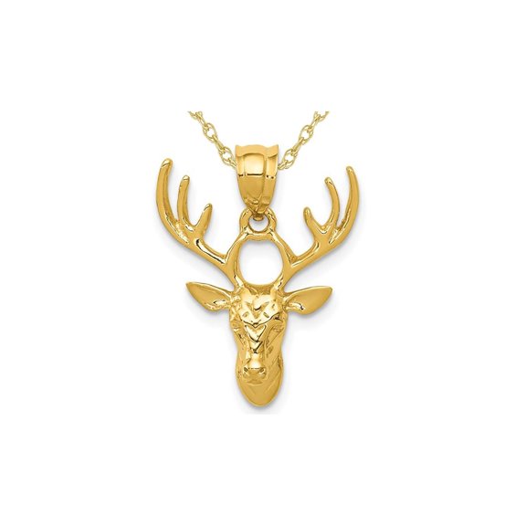 Gem & Harmony 14K Yellow Gold Deer Head Buck Pendant Necklace with Chain for Women