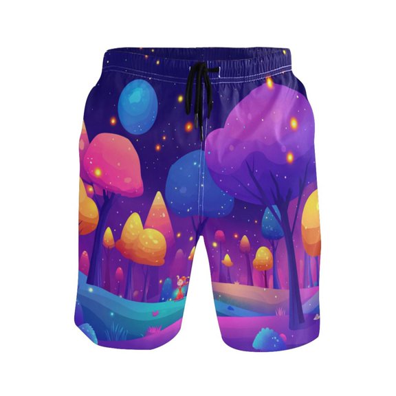 IAUYY Men's Quick-Dry Beach Shorts with All-Over Print - Lightweight Swim Trunks for Summer (S-XXL) Machine Washable,Cartoon Forest