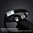 thumbnail image 3 of Pulsera de cuero para hombre con cierre magnético de acero inoxidable negro, 3 of 5