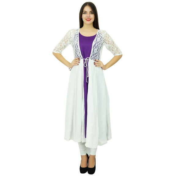 Bimba Women 2 Piece Kurta Kurti Designer Wear Boho Long Shrug Dress Chic Clothing