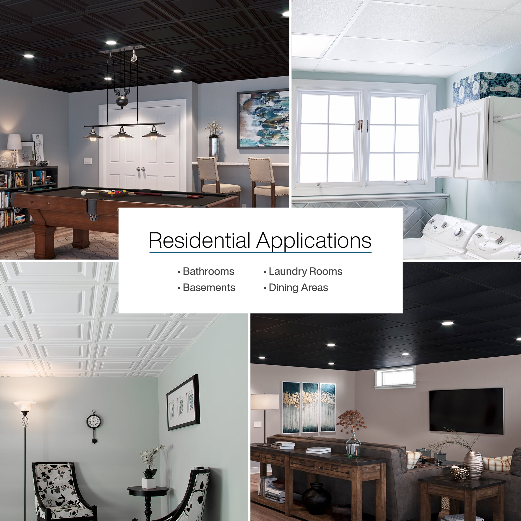 Genesis 2ft x 2ft White Stucco Pro Revealed Edge Ceiling Tiles - Easy Drop-in Installation – Waterproof, Washable and Fire-Rated - High-Grade PVC to Prevent Breakage - Package of 12 Tile