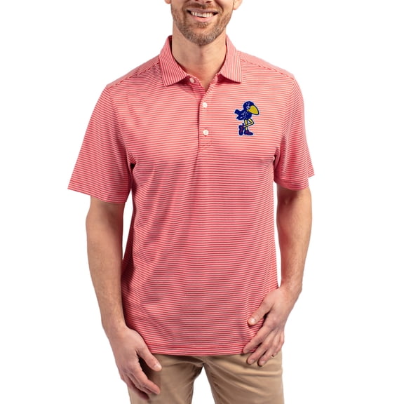 Men's Cutter & Buck Red Kansas Jayhawks Forge Eco Double Stripe Stretch Recycled Polo