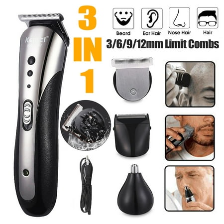 KEMEI 3in1 Electric Men's Personal Grooming Kit, Beard Shaver Razor, Hair Clipper, Nose Trimmer,