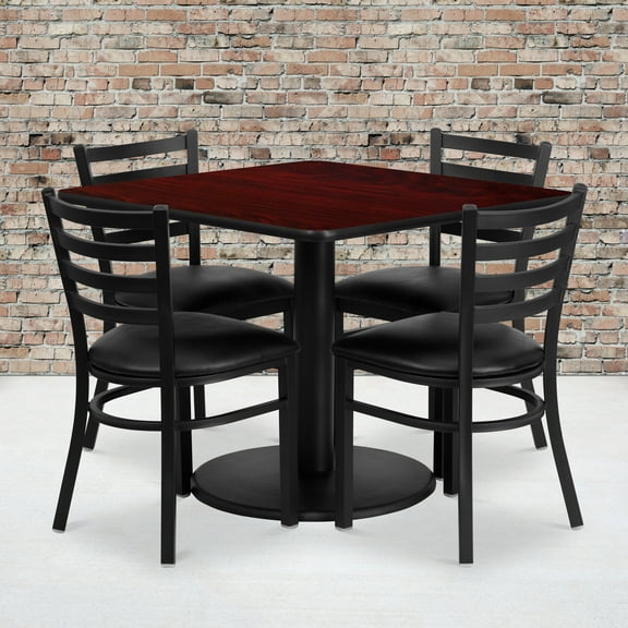 EMMA OLIVER 5 Piece Adult Traditional Steel Dining Table Set & Plywood, Black