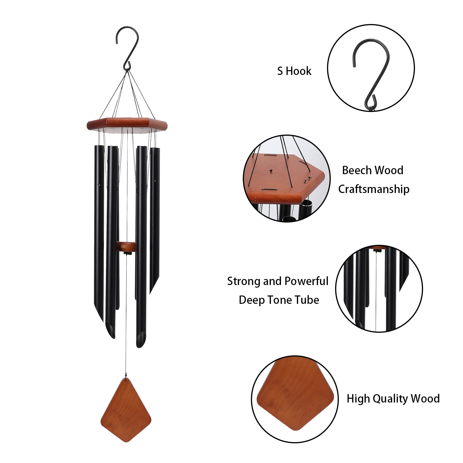 Outdoor Wind Chimes, Metal Wind Chimes, Musical Wind Chimes, Wooden Tags, Six Metal Tubes, Suitable For Courtyard Garden Lawns