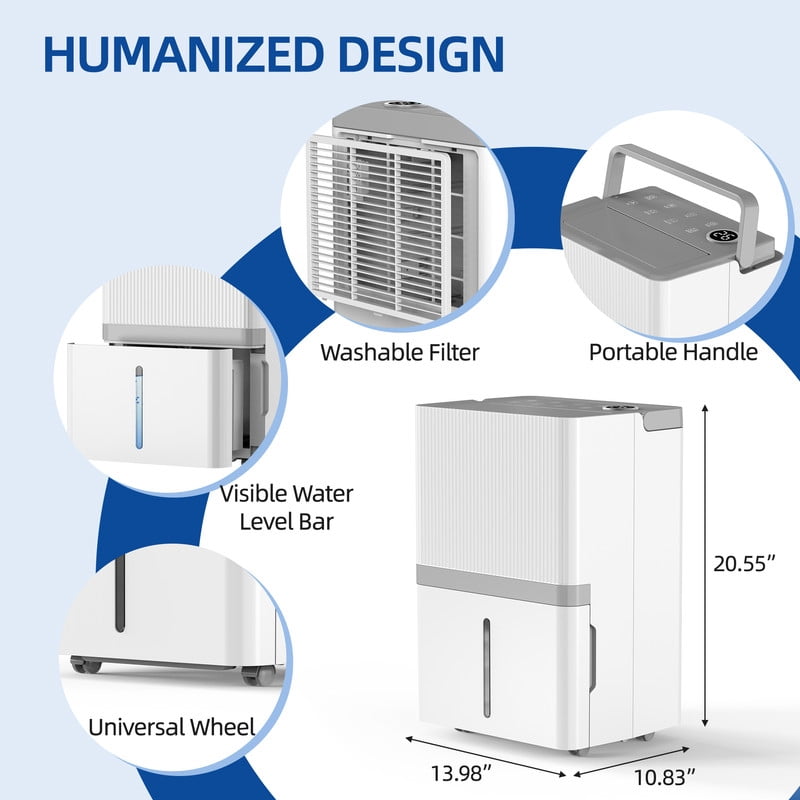 30 pt. 1,500 sq. ft. Commercial Dehumidifier in White, with Negative Ion, Sleep Mode