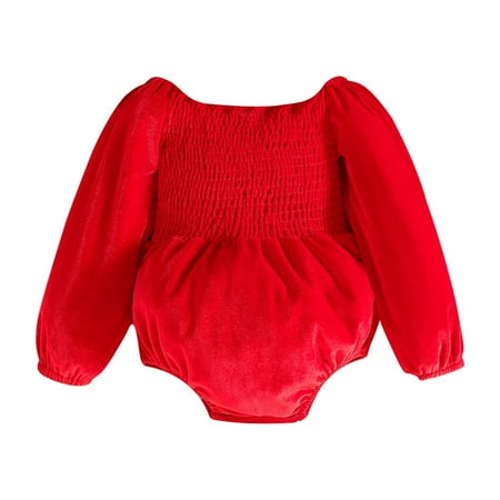 

Fozruso Baby Girl Clothes Velvet Solid Color Long Sleeve Romper Bodysuit For Christmas Party Wedding Holiday Sizes 9-12 Months