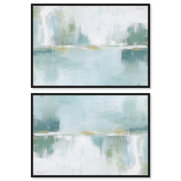 Art Remedy Coastal Abstracts Canvas, 15" x 10", Black Frame, Mirrored Aqua Dream I Set