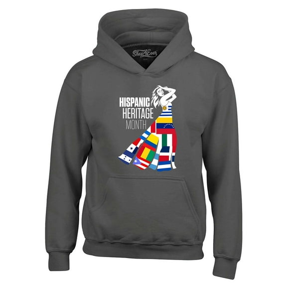 Shop4Ever Men's Hispanic Heritage Month Flag Dress Woman Hooded Sweatshirt Hoodie XX-Large Charcoal