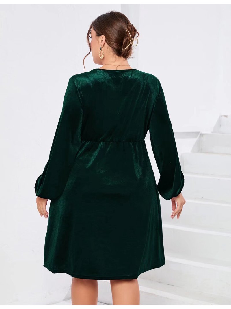 dark green velvet dress plus size SHEIN Plus Solid Belted Velvet Dress